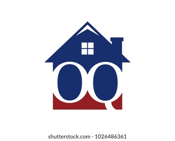 Logo house building with initial letter OQ