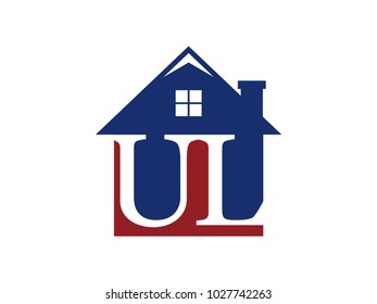 Logo house building with initial letter UL