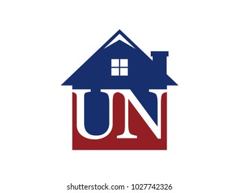 Logo house building with initial letter UN