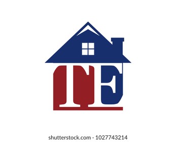 Logo house building with initial letter TE