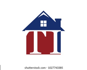 Logo house building with initial letter TI