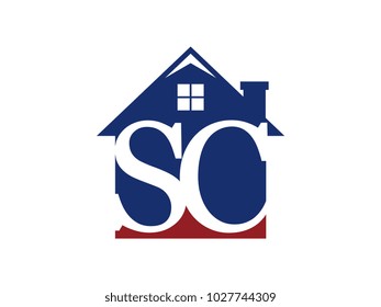 Logo house building with initial letter SC