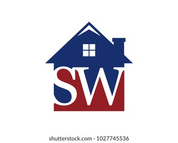 Logo house building with initial letter SW