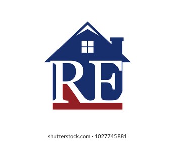 Logo house building with initial letter RE