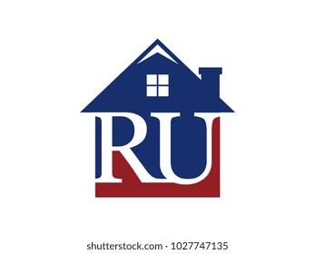 Logo house building with initial letter RU