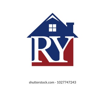Logo house building with initial letter RY