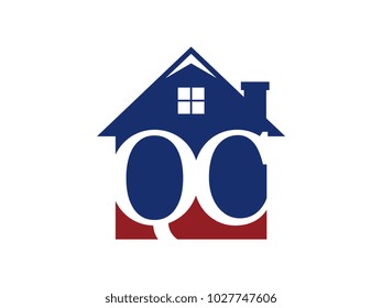 Logo house building with initial letter QC