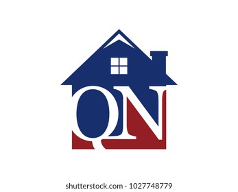 Logo house building with initial letter QN