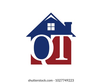 Logo house building with initial letter QT