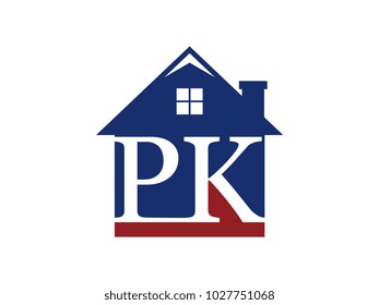 Logo house building with initial letter PK