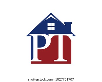 Logo house building with initial letter PT