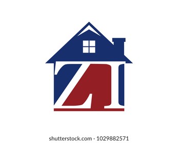 Logo house building with initial letter ZI