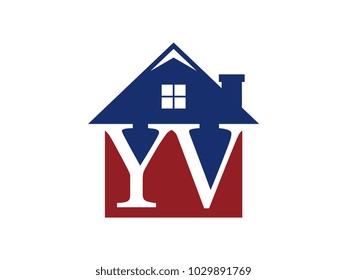 Logo house building with initial letter YV