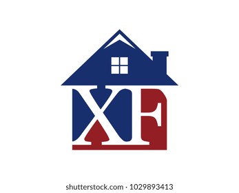 Logo house building with initial letter XF