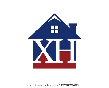 Logo house building with initial letter XH