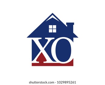 Logo house building with initial letter XO