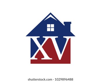 Logo house building with initial letter XV