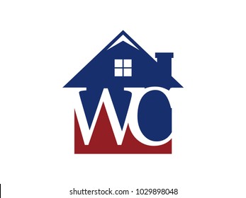 Logo house building with initial letter WC