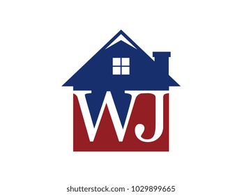 Logo house building with initial letter WJ