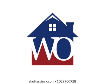 Logo house building with initial letter WO