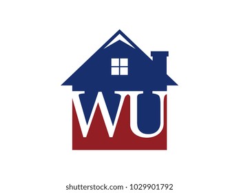 Logo house building with initial letter WU