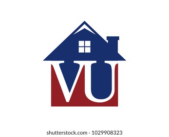 Logo house building with initial letter VU