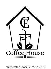Logo house for coffee. House for drink. Vector icon for coffee. Coffee logo. 