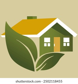 Logo house in eco style with windows. With stylized tree