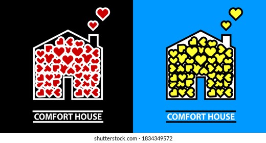 Logo of a house full of love in flat design that smoke-out hearts from its chimney
