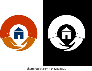 logo house and hands protecting housing