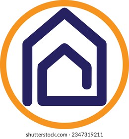 Logo of a house in an orange circle; house logo