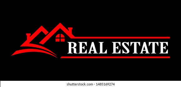 Logo of house for real estate business with red colour isloated on black colour background on vector file.