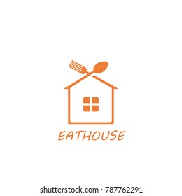 logo house with a roof in the form of a spoon and fork. logo for a cafe, restaurant, dining