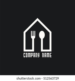 logo house with spoon and fork. Place for dinner. Logo for cafe or restaurant. Vector illustration