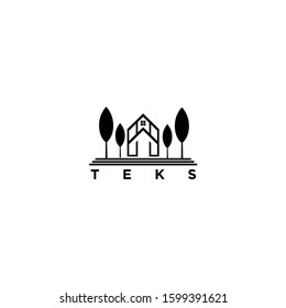 logo of a house surrounded by pine trees