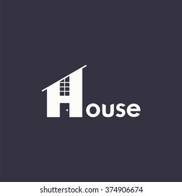 logo house with word house. Vector logo design. Vector Illustration.