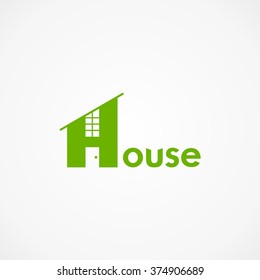 logo house with word house. Vector logo design. Vector Illustration.