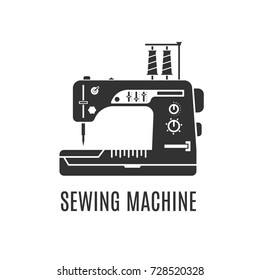 Logo of a household sewing machine. Black vector illustration isolated on a white background.