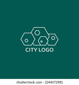 Logo of houses in urban areas in the shape of a hexagon.