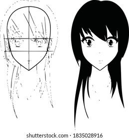 logo cómo saltar paso a paso hacer caricatura de cara. chica cara hermosa.sonrisa buena