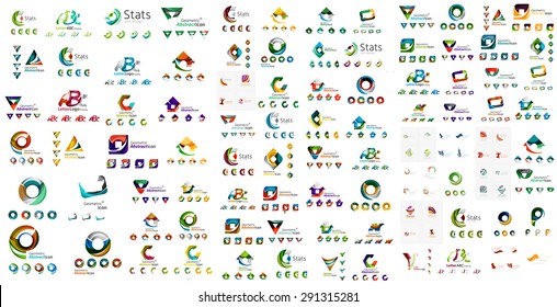 Logotipo enorme mega coleção, abstrato geométrica ícone empresarial conjunto - letras gira ondas e outras formas. Símbolos universais limpos modernos