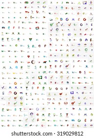 Logotipo enorme mega colección, conjunto abstracto de iconos geométricos de negocios - las letras giran olas y otras formas. Símbolos universales limpios y modernos