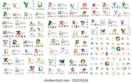 Logo huge mega collection, abstract geometric business icon set - letters swirls waves and other shapes. Modern clean universal symbols