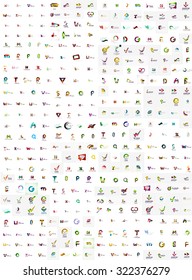 Logo huge mega collection, abstract geometric business icon set - letters swirls waves and other shapes. Modern clean universal symbols