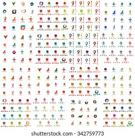 Logotipo enorme mega colección, conjunto abstracto de iconos geométricos de negocios. Símbolos universales limpios y modernos. Ilustración del vector