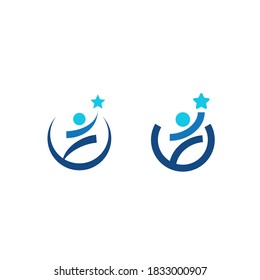 Logo of a human figure in a semicircle, jumping to reach a star