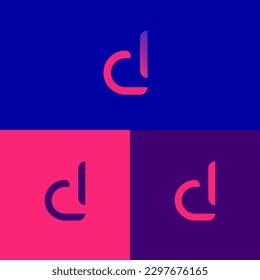 logo huruf d, bergaya monogram berwarna gradien merah - biru