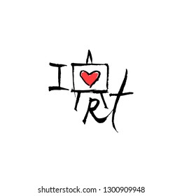 Logo "I love art". Calligraphy with easel illustration.