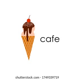 logo for ice cream cafe. element for design. children's drawing.