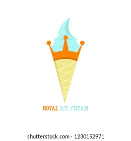 Logo Ice Cream with Crown, Depicting royal ice cream with waffle cone